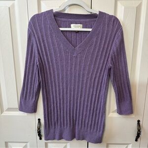 Sonoma Women’s Size XL Knit Purple Ribbed V Neck 3/4 Sleeve Pullover Sweater